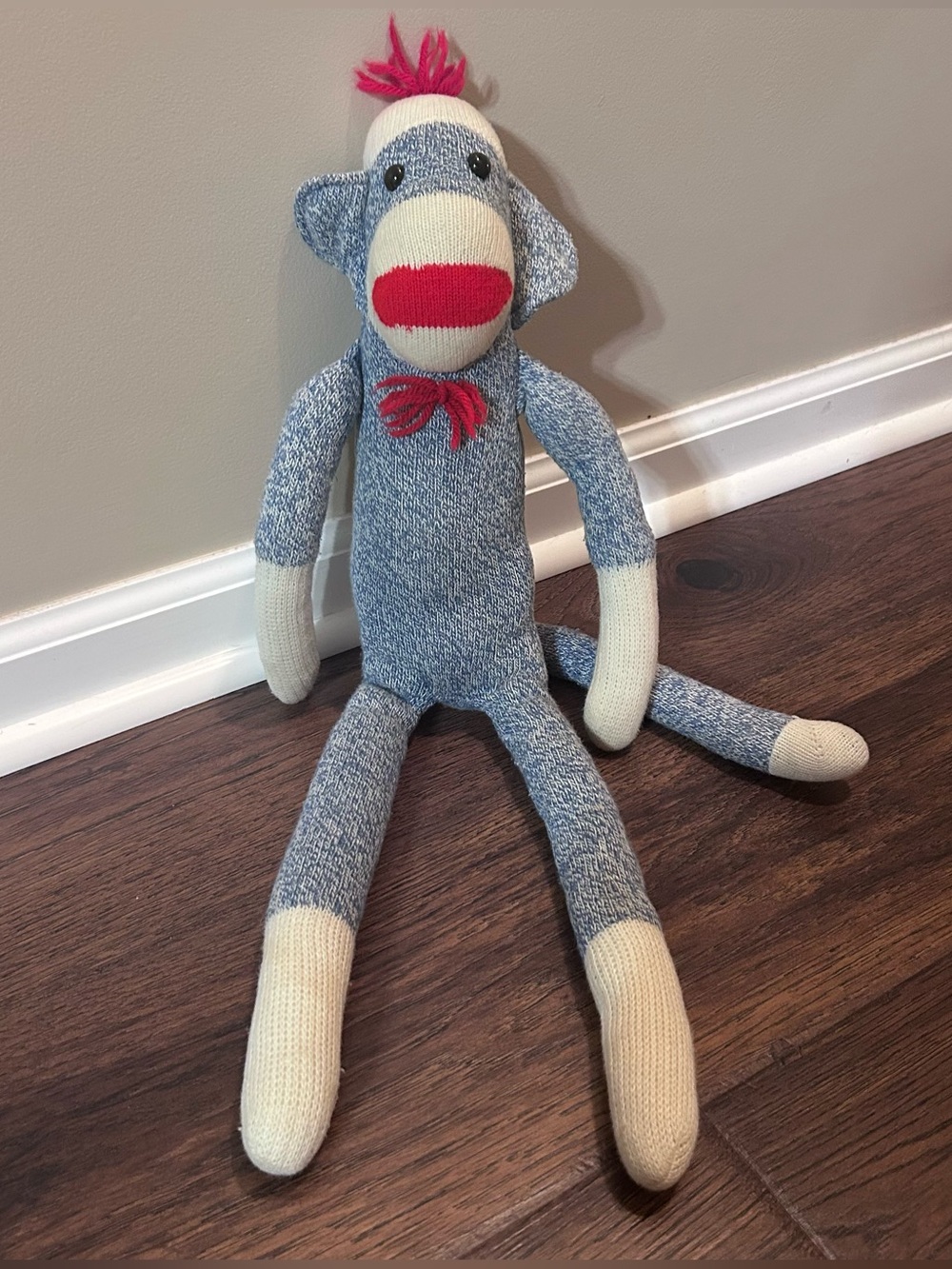 Osark Mountain Kids Sock Monkey “22 EUC Blue, Red Yarn Hair Stuffed Animal Plush